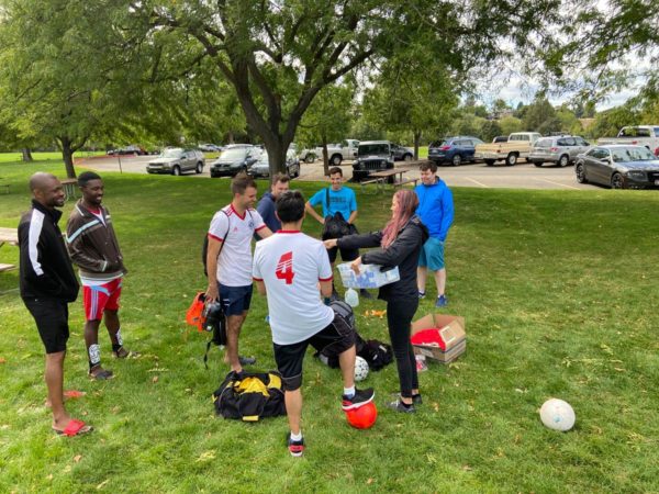 Our first day in Boise: Although we weren’t able to perform screenings, our event managers walked around Ann Morrison Park to distribute skin care products and let parkgoers know that the dermatologist would be available the next day.